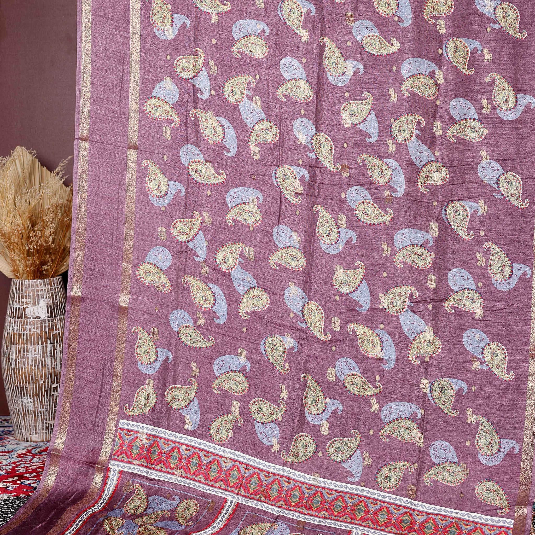 Elegant Fancy Silk Saree with All-Over Paisley Motifs and Traditional Designer Border - Onion Pink