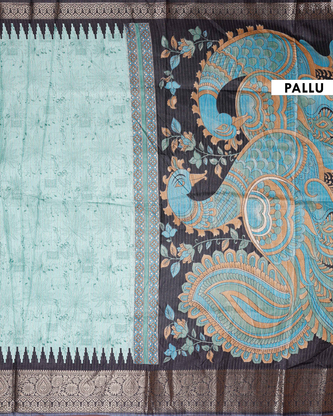 Elegant Dola Silk Saree with Elaborate Peacock and Paisley Border - Green