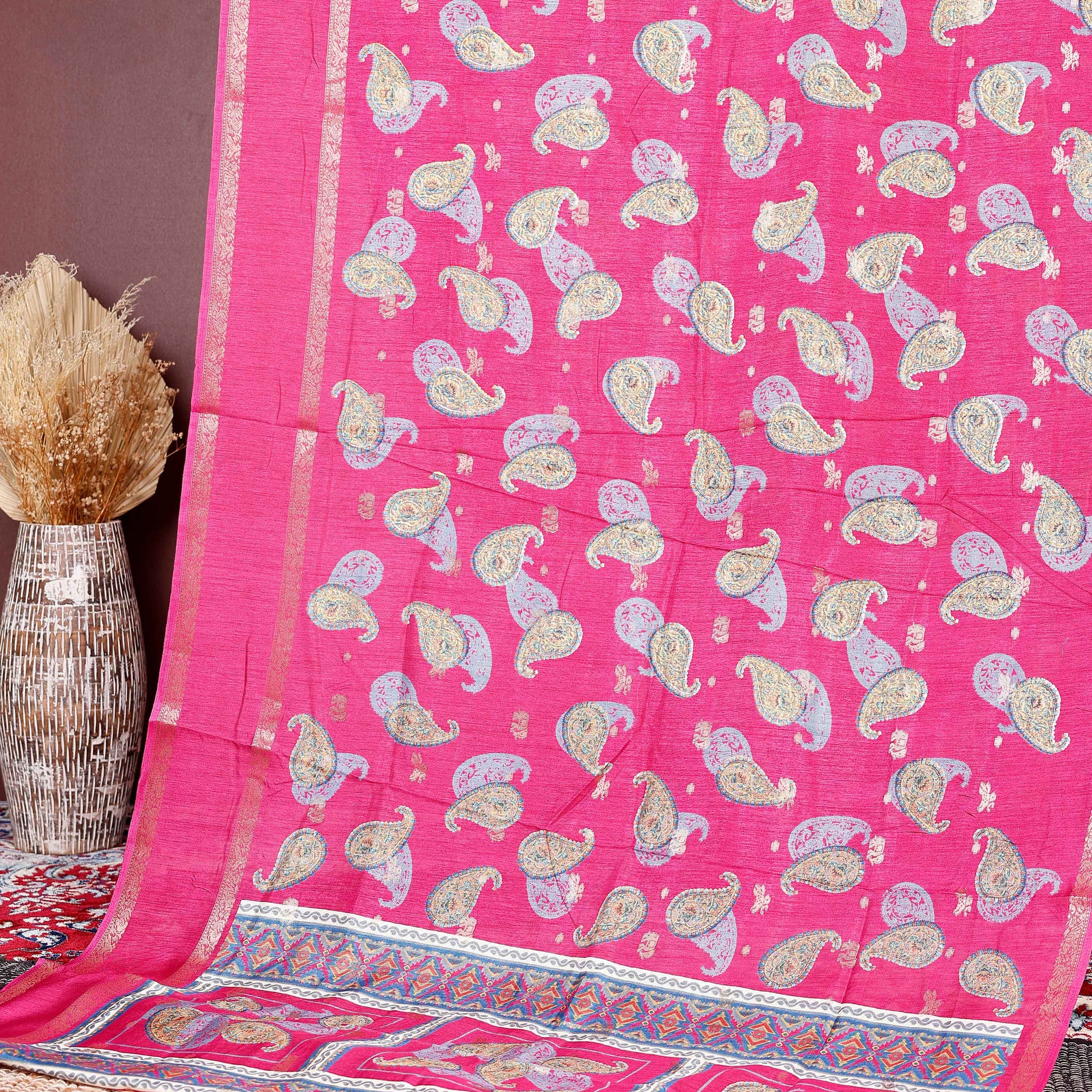 Elegant Fancy Silk Saree with All-Over Paisley Motifs and Traditional Designer Border - Pink