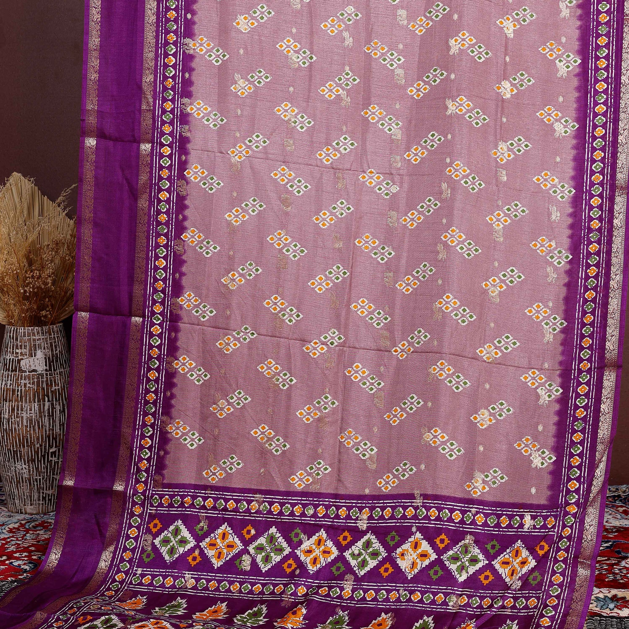 Exquisite Fancy Silk Saree with Geometric Woven Motifs and Contrasting Decorative Border- Brown