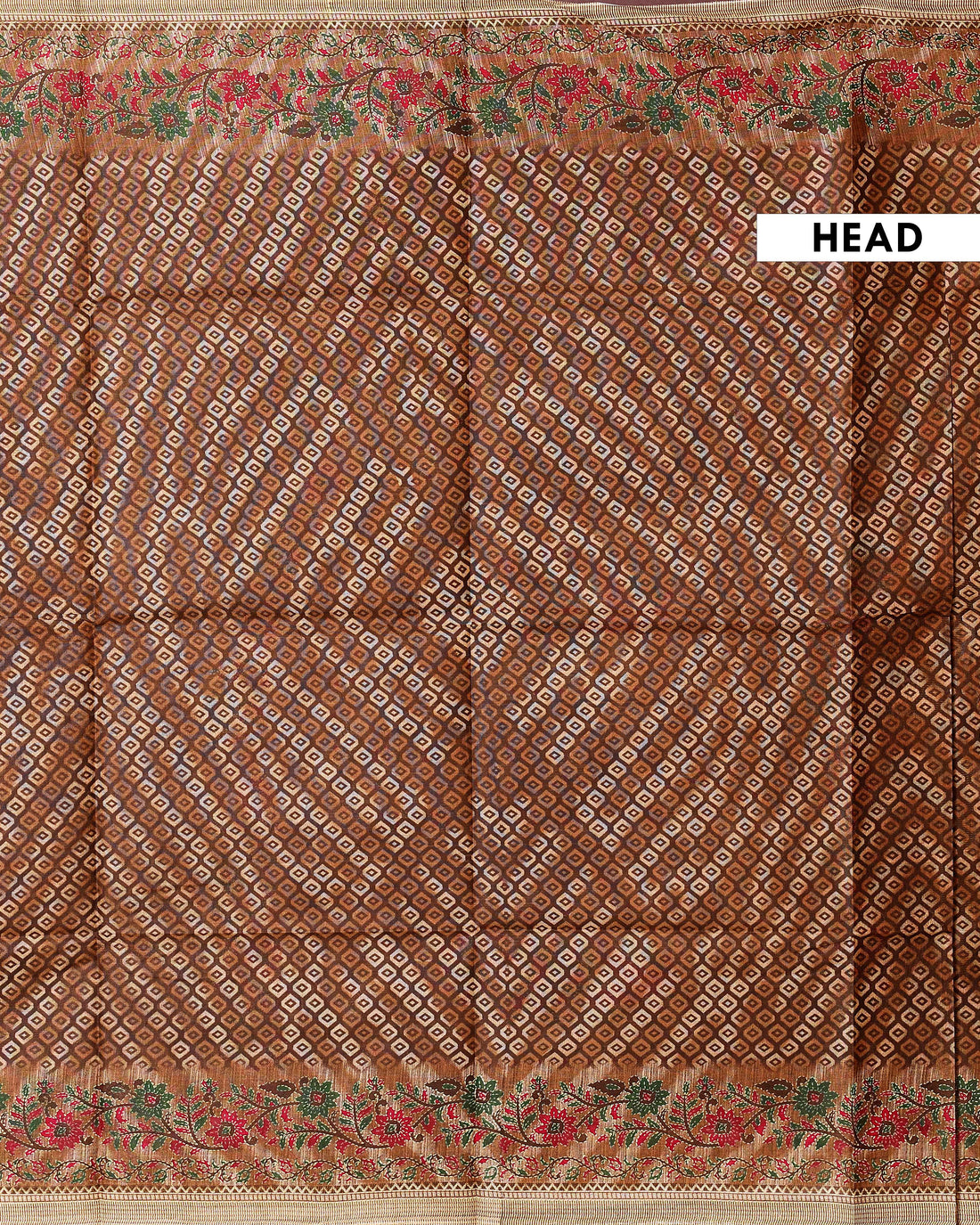 Graceful Voile Cotton Saree with Geometric Body Pattern and Floral Border Design - Brown