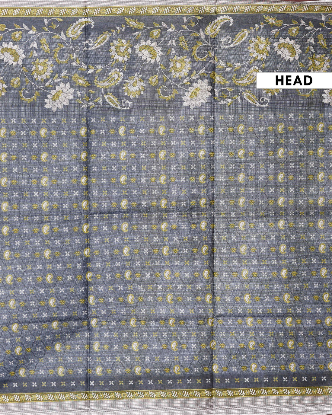 Graceful Voile Cotton Saree with Elegant Paisley and Geometric Print Border - Grey