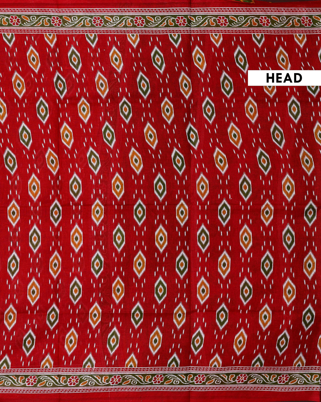 Graceful Voile Cotton Ikat Print Saree with Intricate Border Design - Red