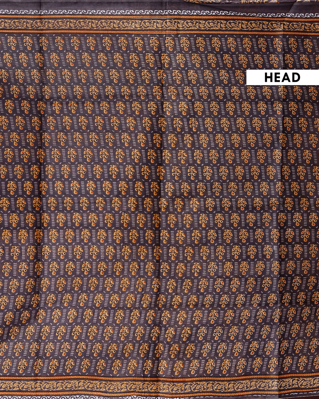 Graceful Voile Cotton Hand Block Printed Saree with Intricate Border Design - Dark Grey