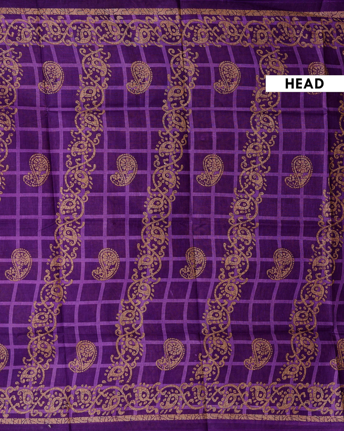 Graceful Voile Cotton Saree with Paisley and Checked Pattern - Purple