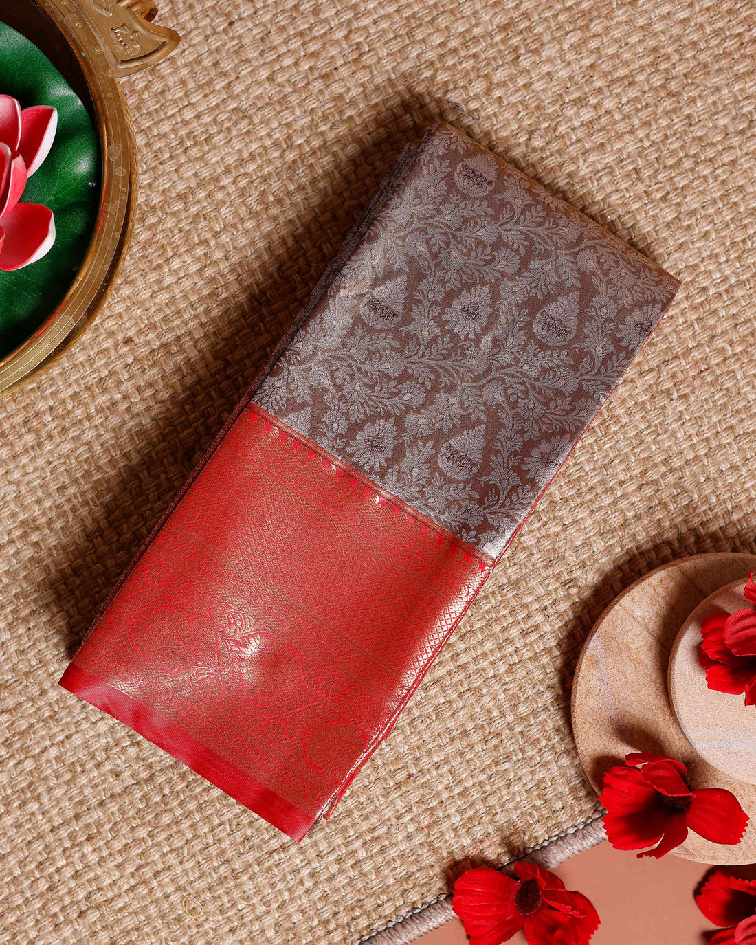 Elegant Niranjana Silk Saree with All-Over Brocade Weaving and Rich Zari Border - Brown