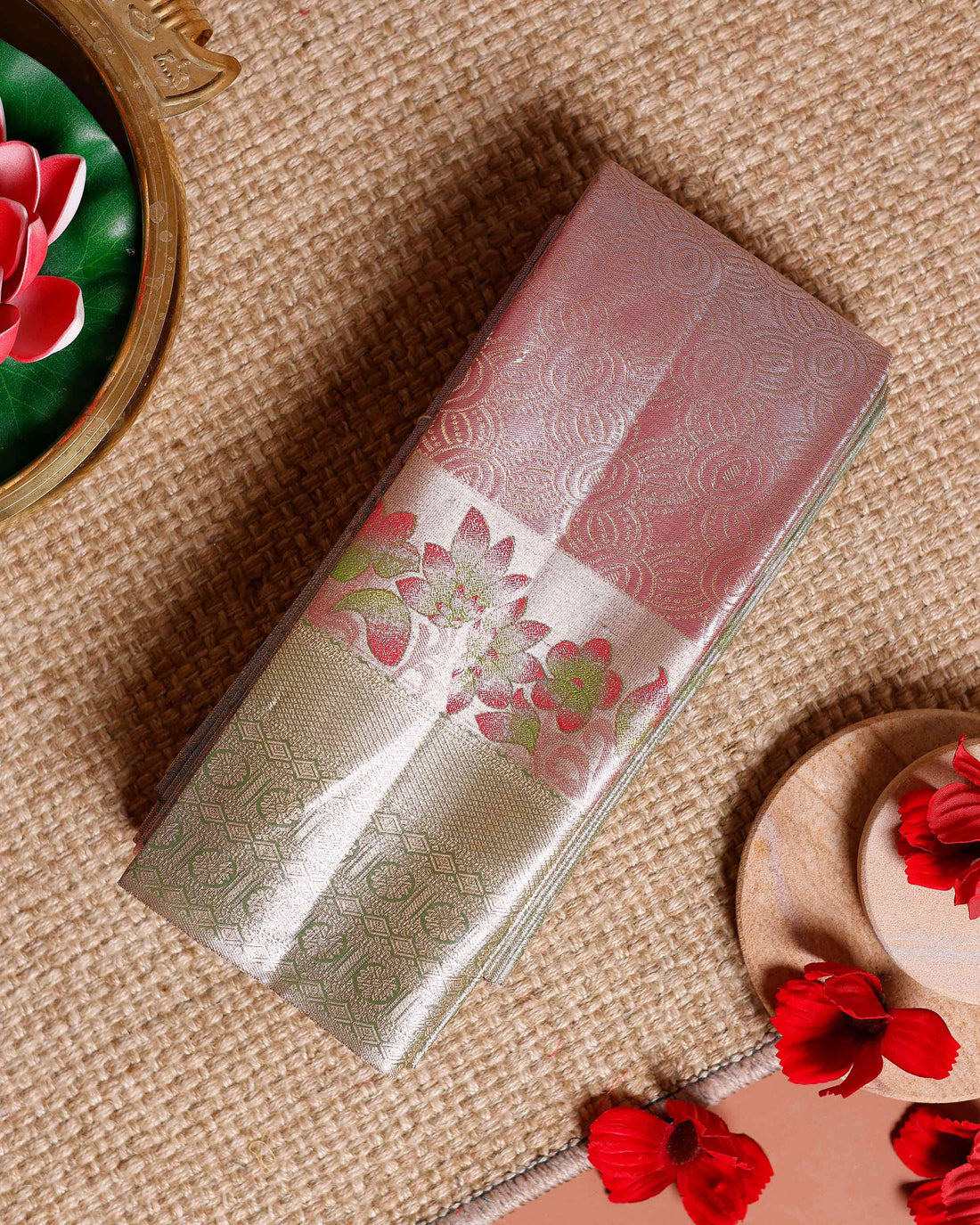 Elegant Niranjana Silk Saree with Floral Brocade Weaving and Contrasting Zari Border - Pink