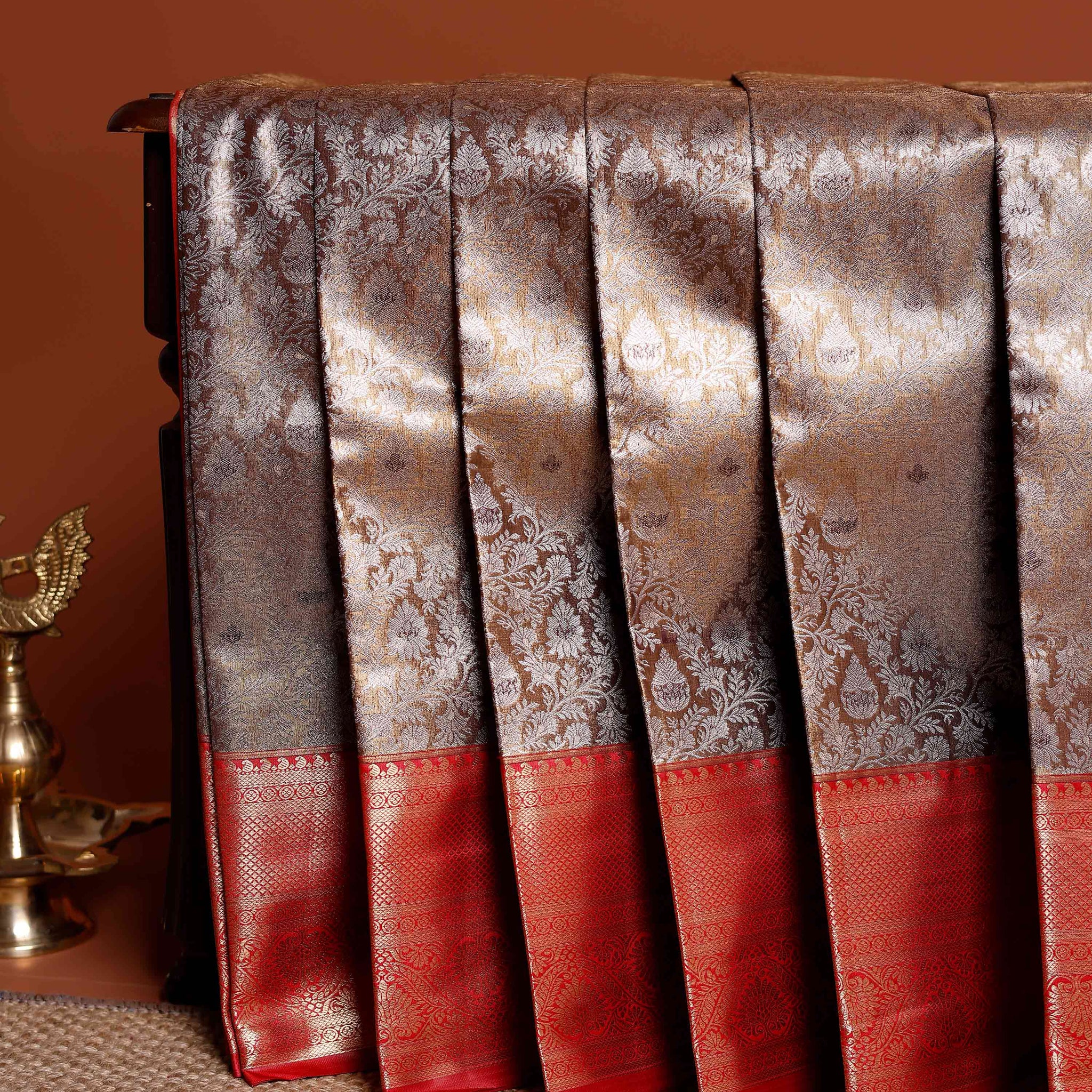 Elegant Niranjana Silk Saree with All-Over Brocade Weaving and Rich Zari Border - Brown