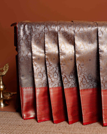 Elegant Niranjana Silk Saree with All-Over Brocade Weaving and Rich Zari Border - Brown