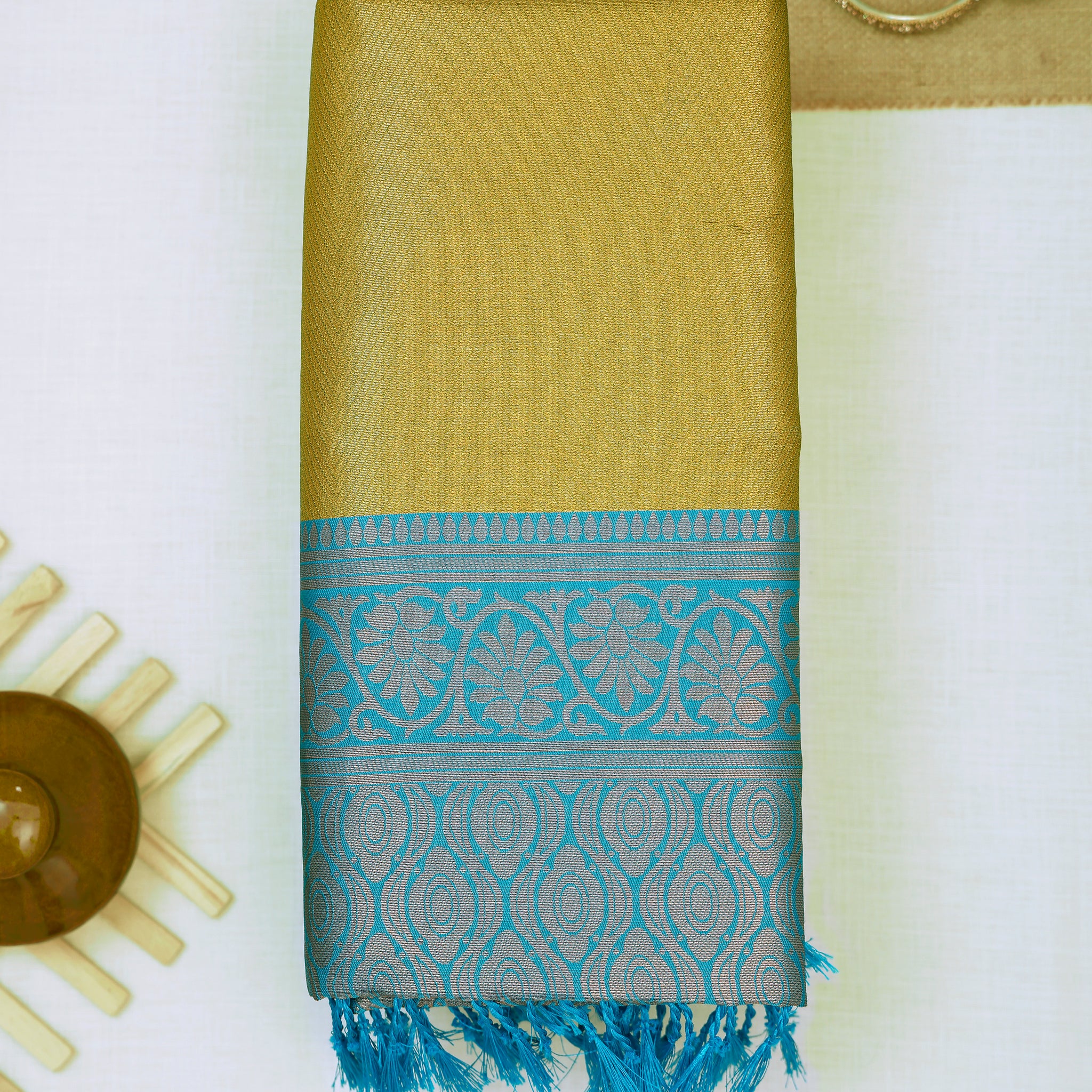 Zari Woven Litchi Silk Saree - Mustard