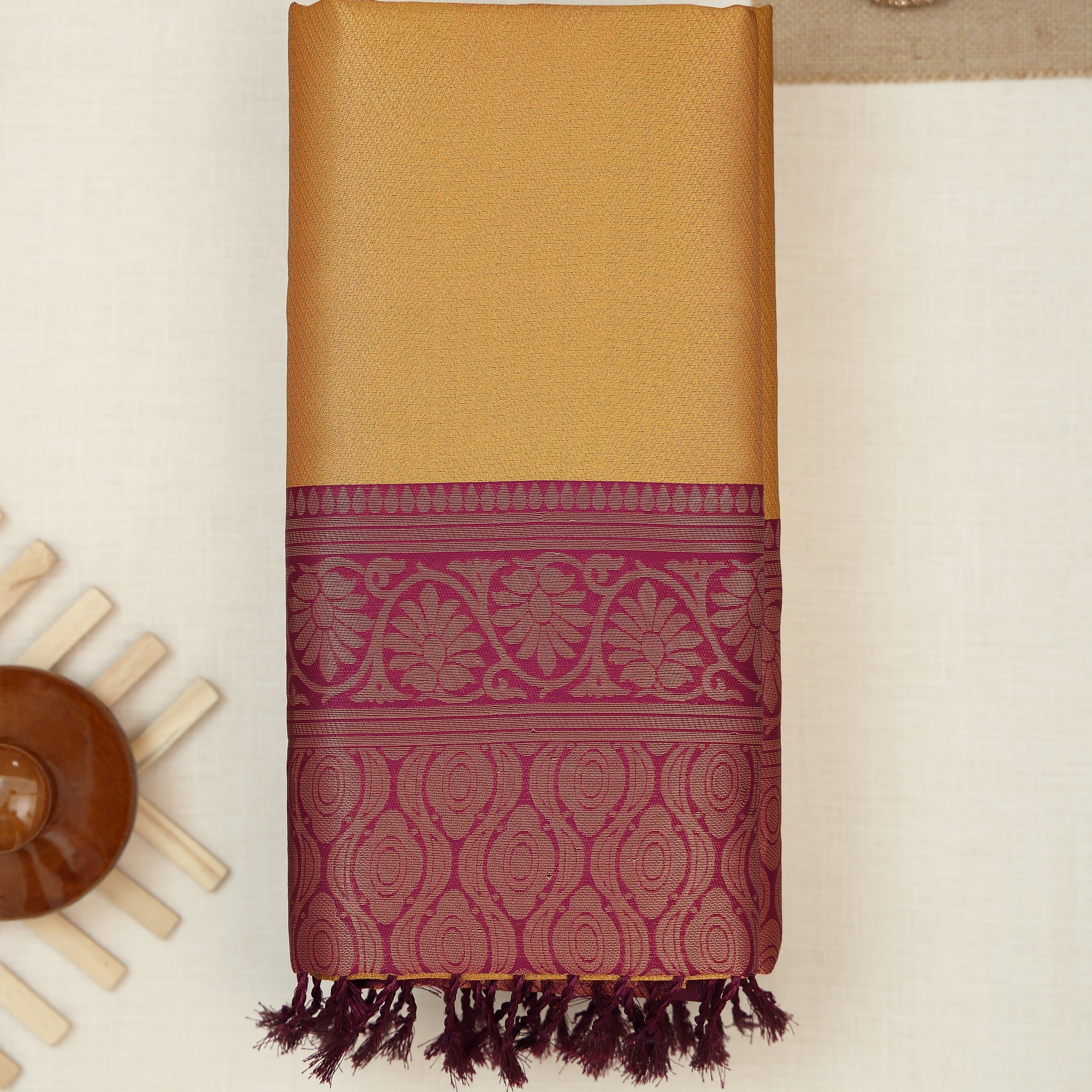 Gold Color Lichi Silk Saree