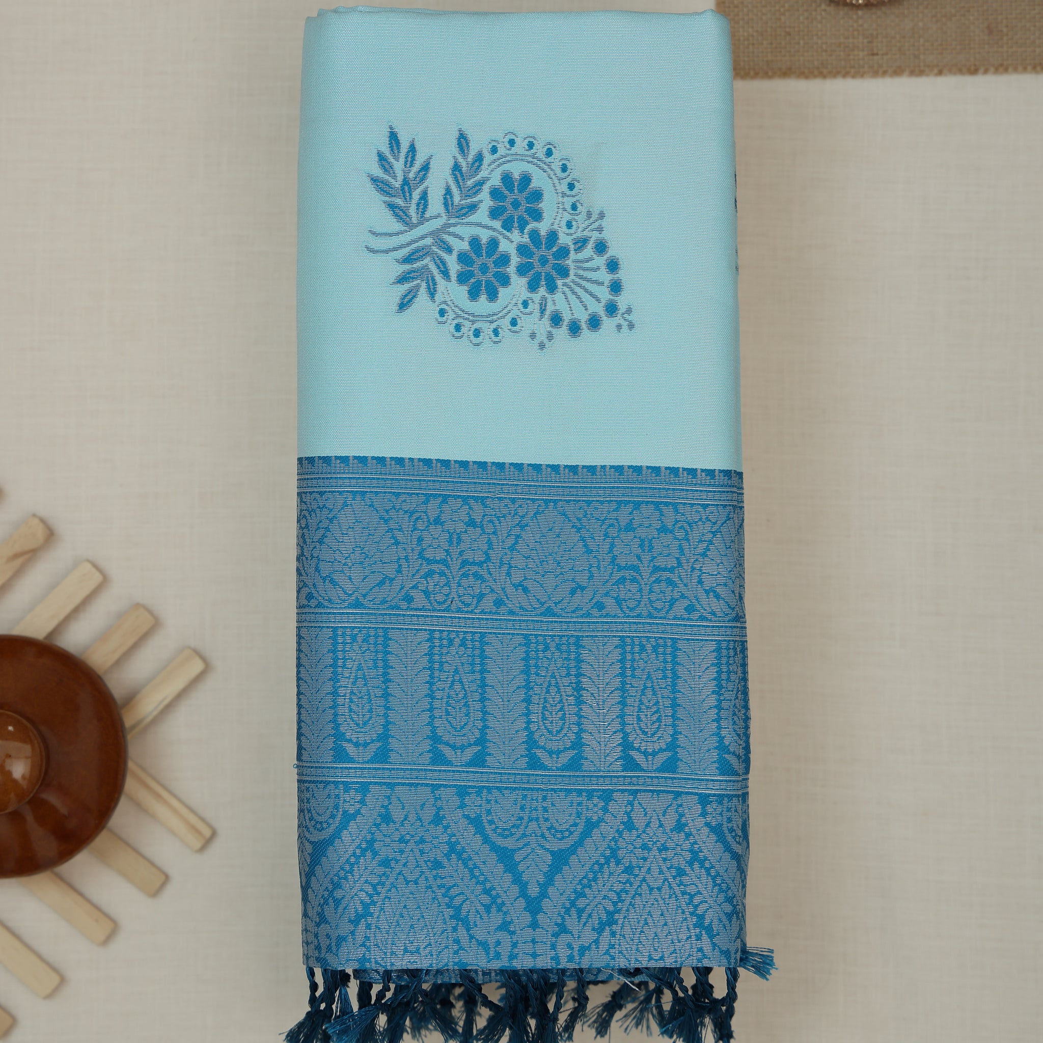 Light Blue Color Lichi Silk Saree