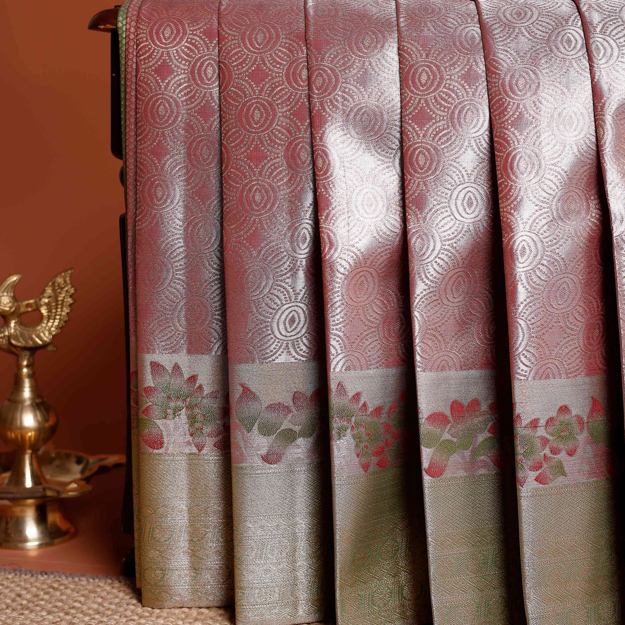 Elegant Niranjana Silk Saree with Floral Brocade Weaving and Contrasting Zari Border - Pink