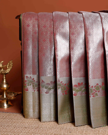 Elegant Niranjana Silk Saree with Floral Brocade Weaving and Contrasting Zari Border - Pink