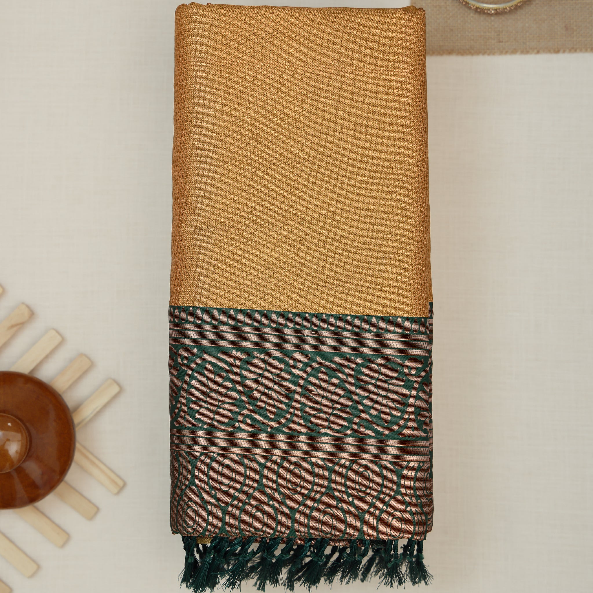 Gold Color Lichi Silk Saree