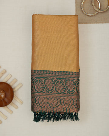 Gold Color Lichi Silk Saree