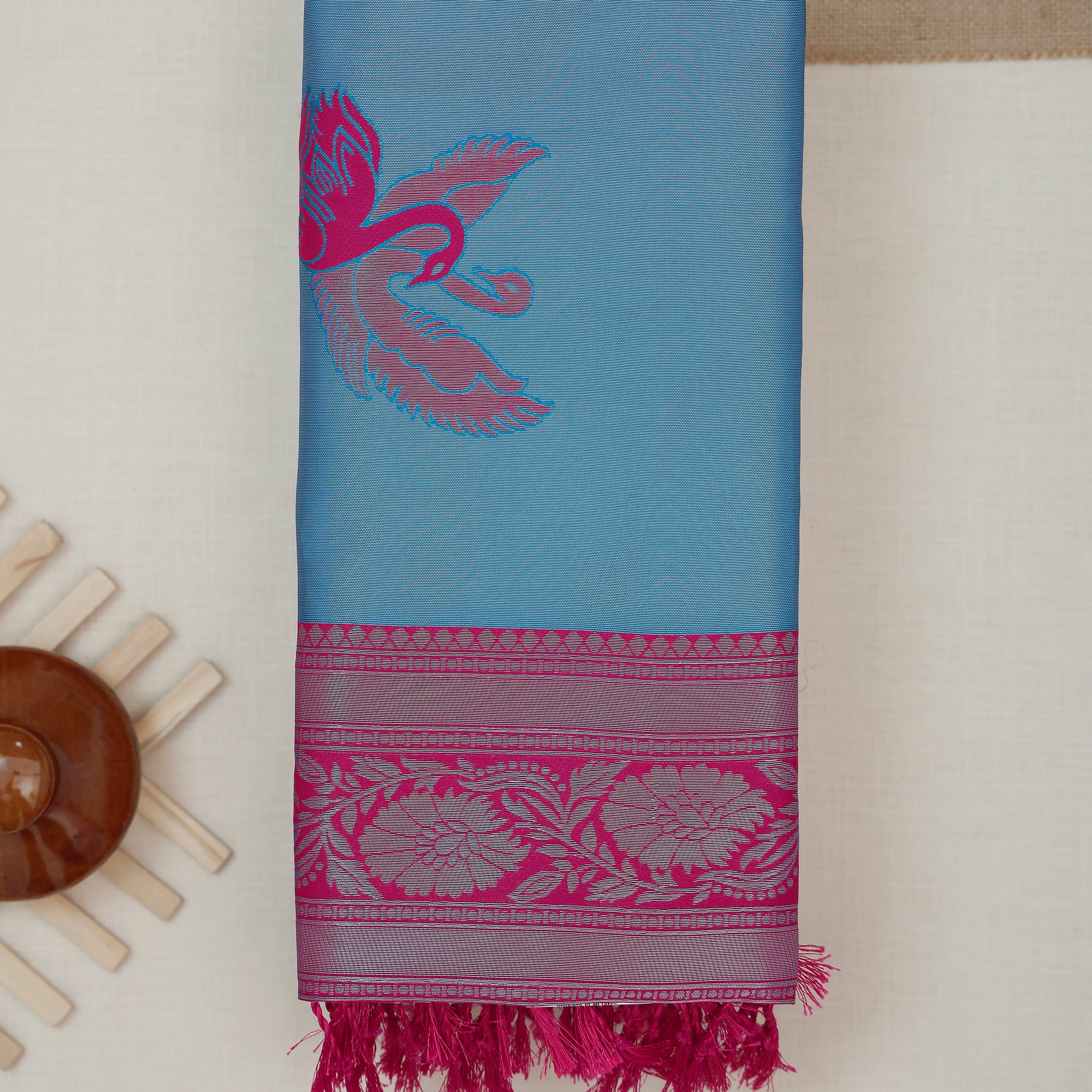 Blue Color Lichi Silk Saree