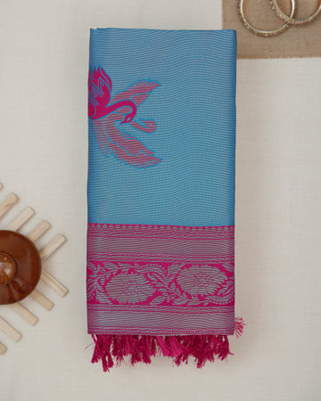 Blue Color Lichi Silk Saree