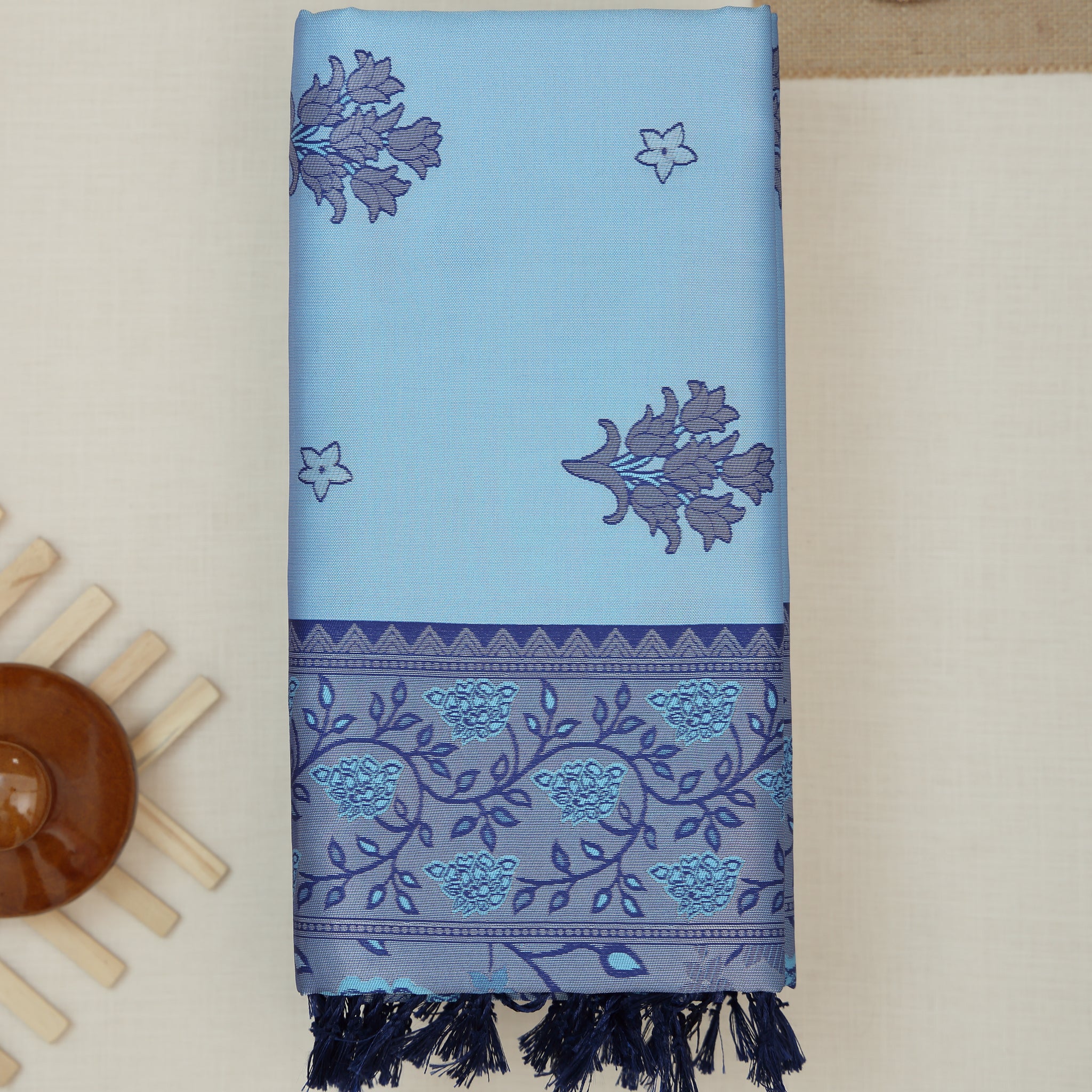 Blue Color Lichi Silk Saree