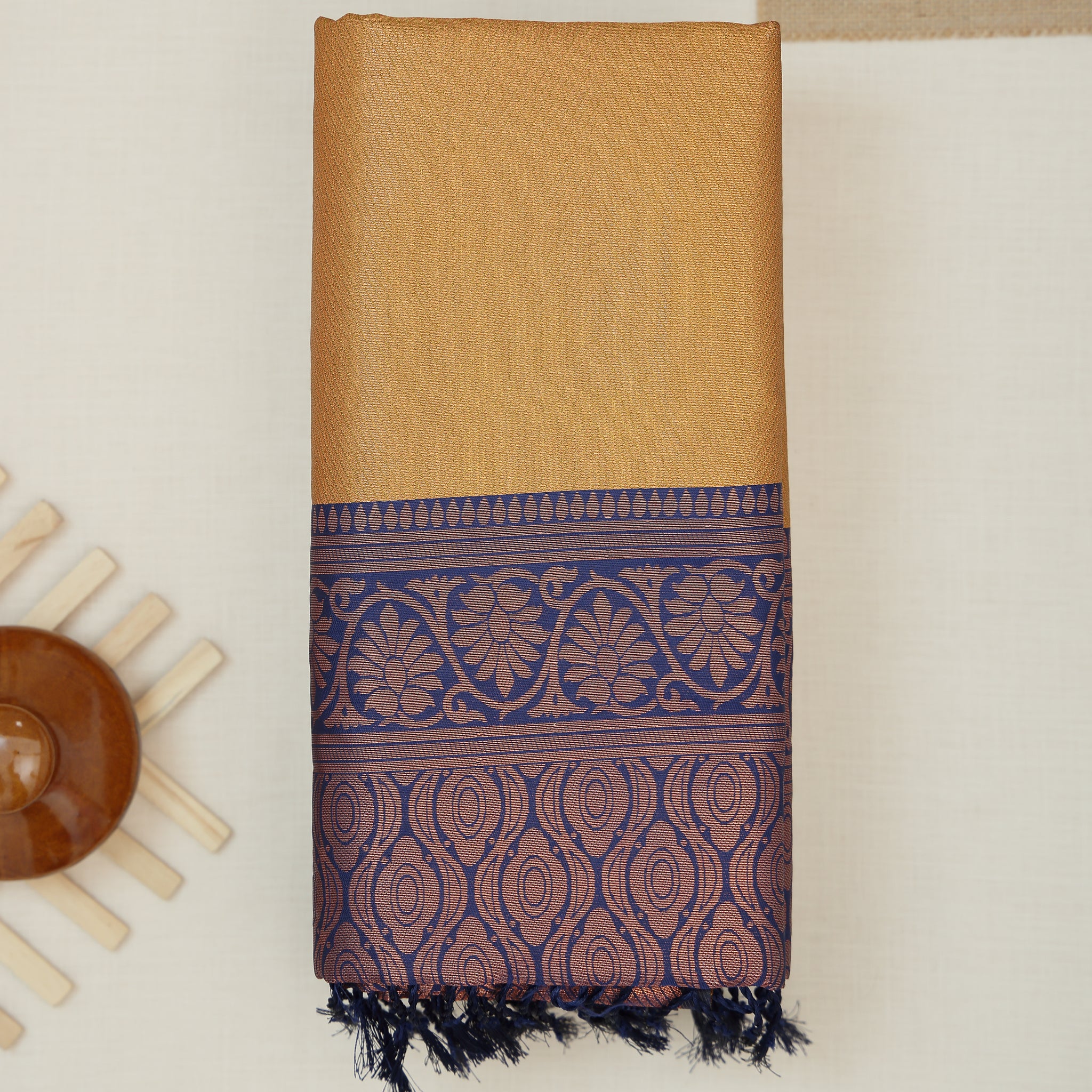 Gold Color Lichi Silk Saree