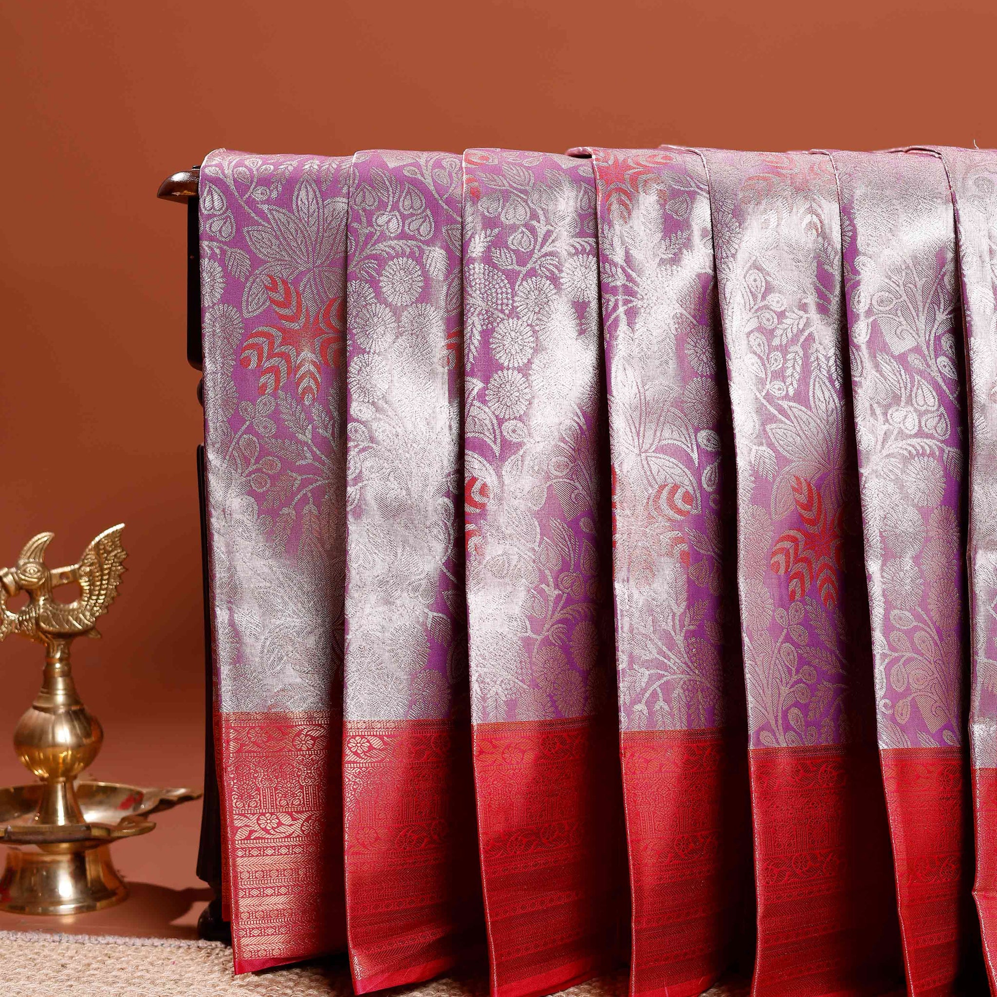 Exquisite Niranjana Silk Saree with Intricate Zari Weave and Traditional Motifs - Purple