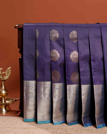 Exquisite Niranjana Silk Saree with Intricate Zari Weaving and Traditional Motifs - Blue