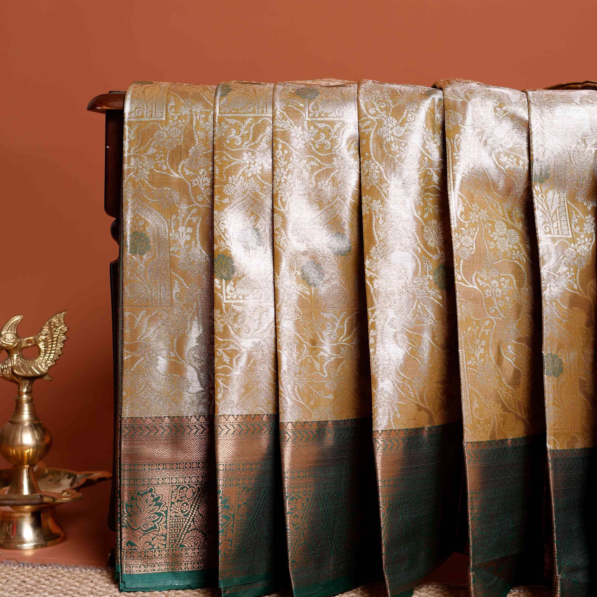 Exquisite Niranjana Silk Saree with Intricate Zari Weave and Rich Pallu - Olive Green