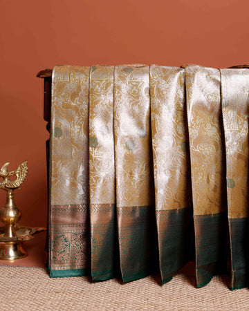 Exquisite Niranjana Silk Saree with Intricate Zari Weave and Rich Pallu - Olive Green