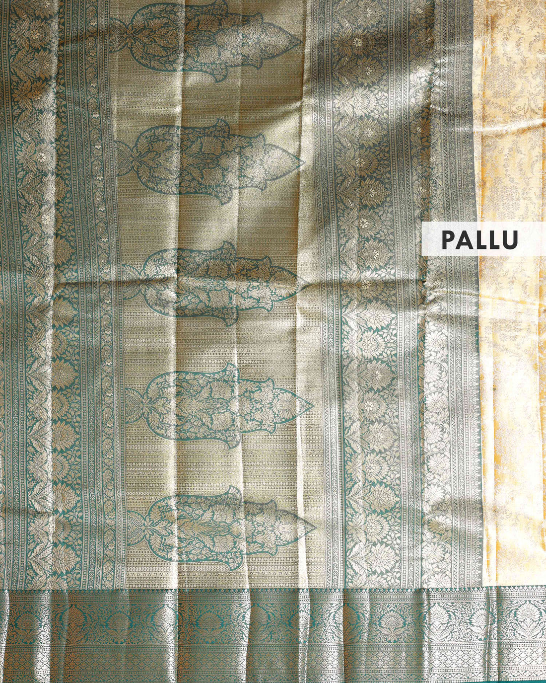 Handwoven Niranjana Silk Saree with Intricate Zari Weaving and Contrasting Border - Gold