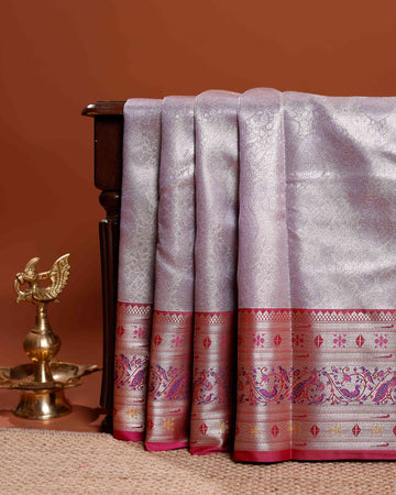 Elegant Niranjana Silk Saree with Intricate Zari Weaving and Traditional Border Motifs - Lavender