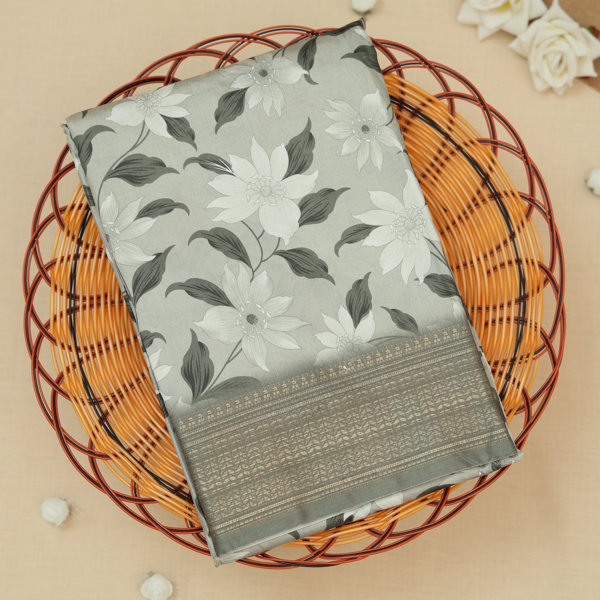 Olive Green Color Dola Saree