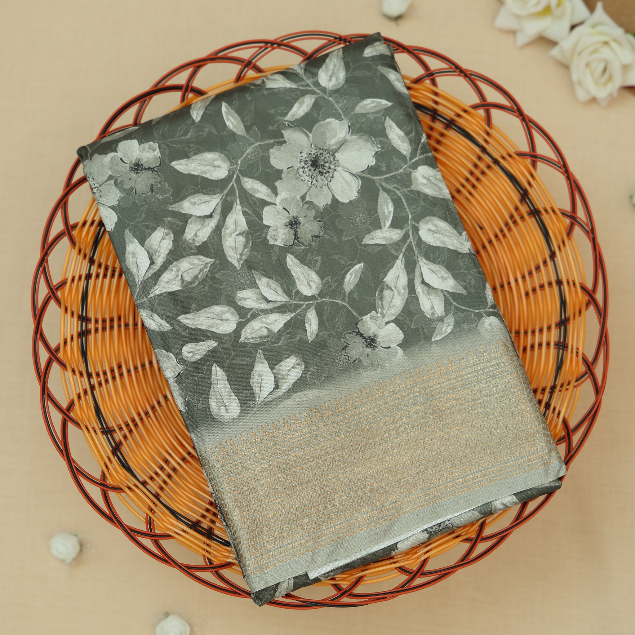 Olive Green Color Dola Saree