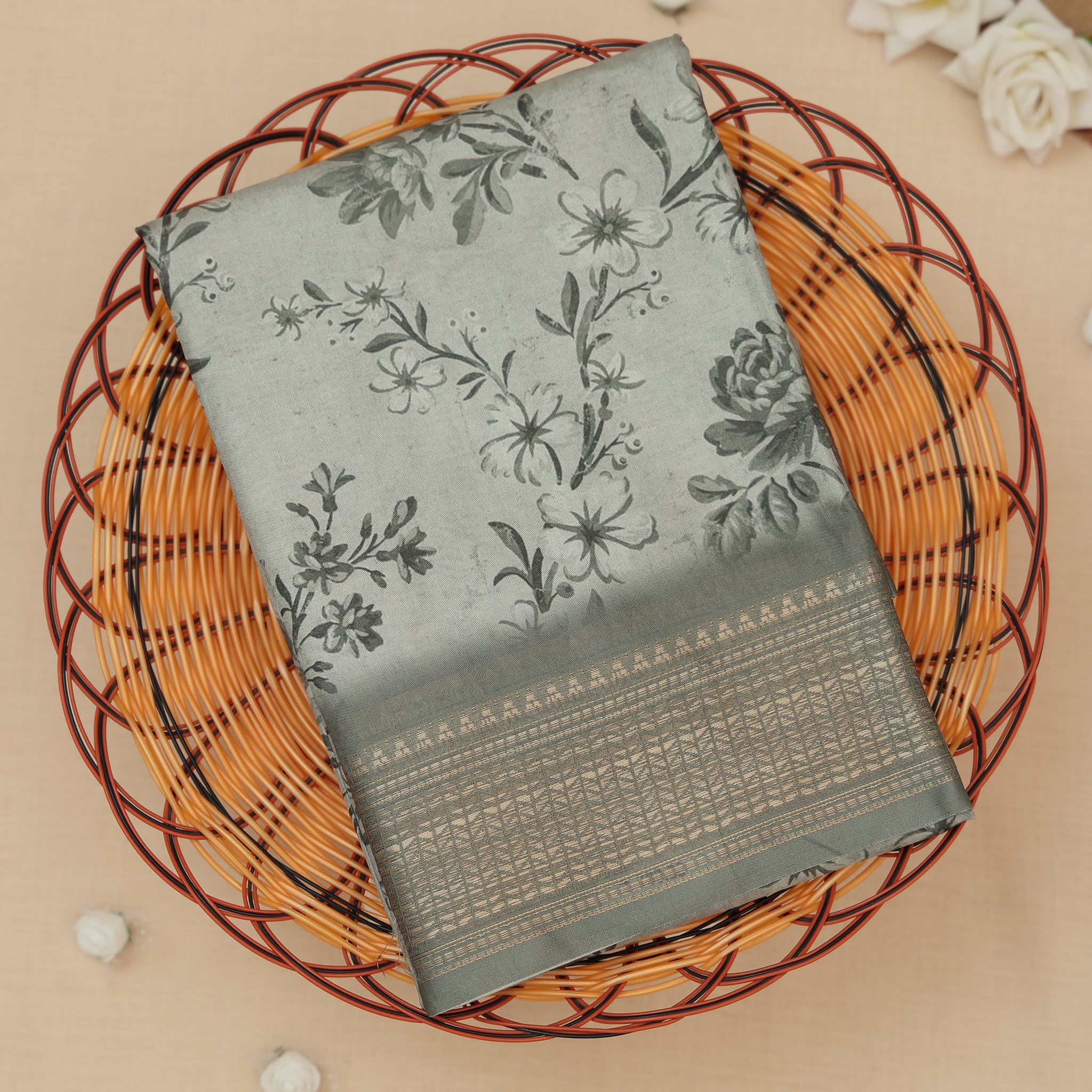 Olive Green Color Dola Saree