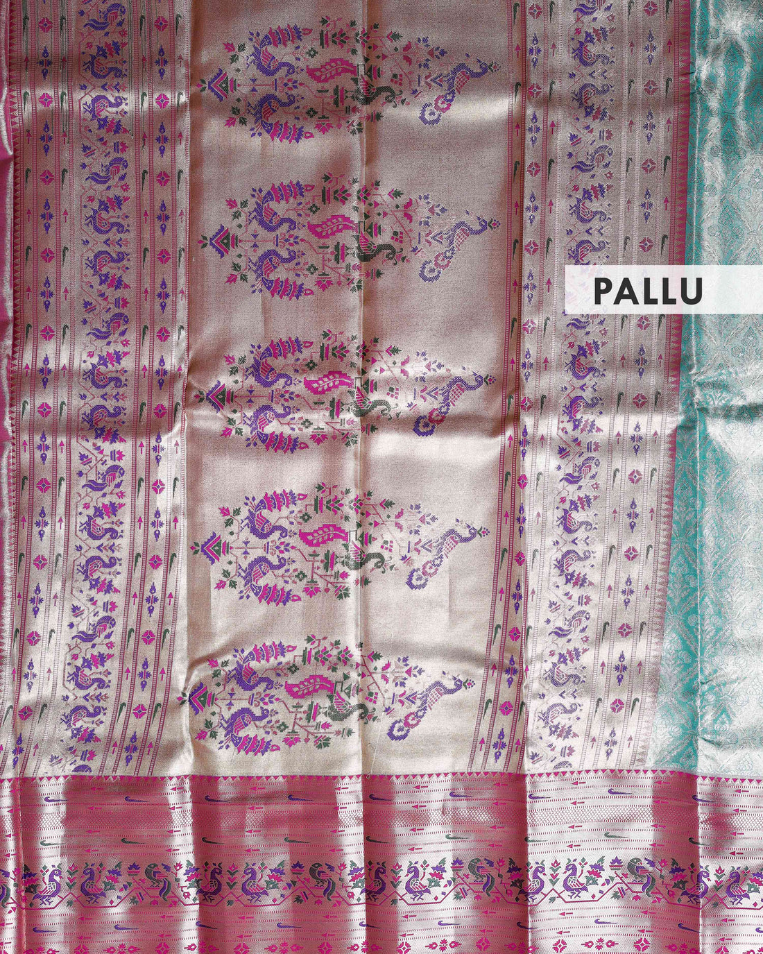 Elegant Niranjana Silk Saree with Traditional Zari Weave & Contrast Peacock Motif Border - Blue