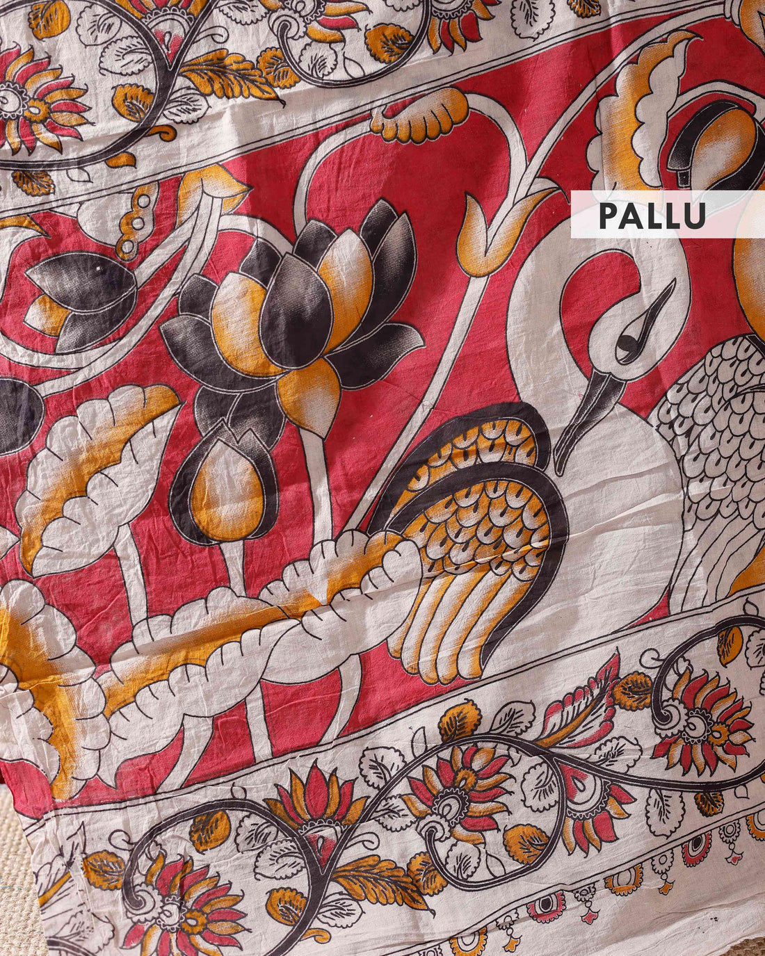 Handloom Kalamkari Cotton Saree with Traditional Motifs and Zari Border - Pink