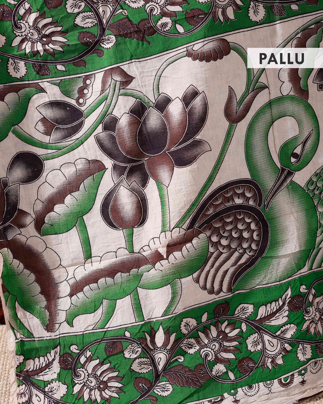 Handloom Kalamkari Saree Leafy Designs with Intricate Borders  - Brown