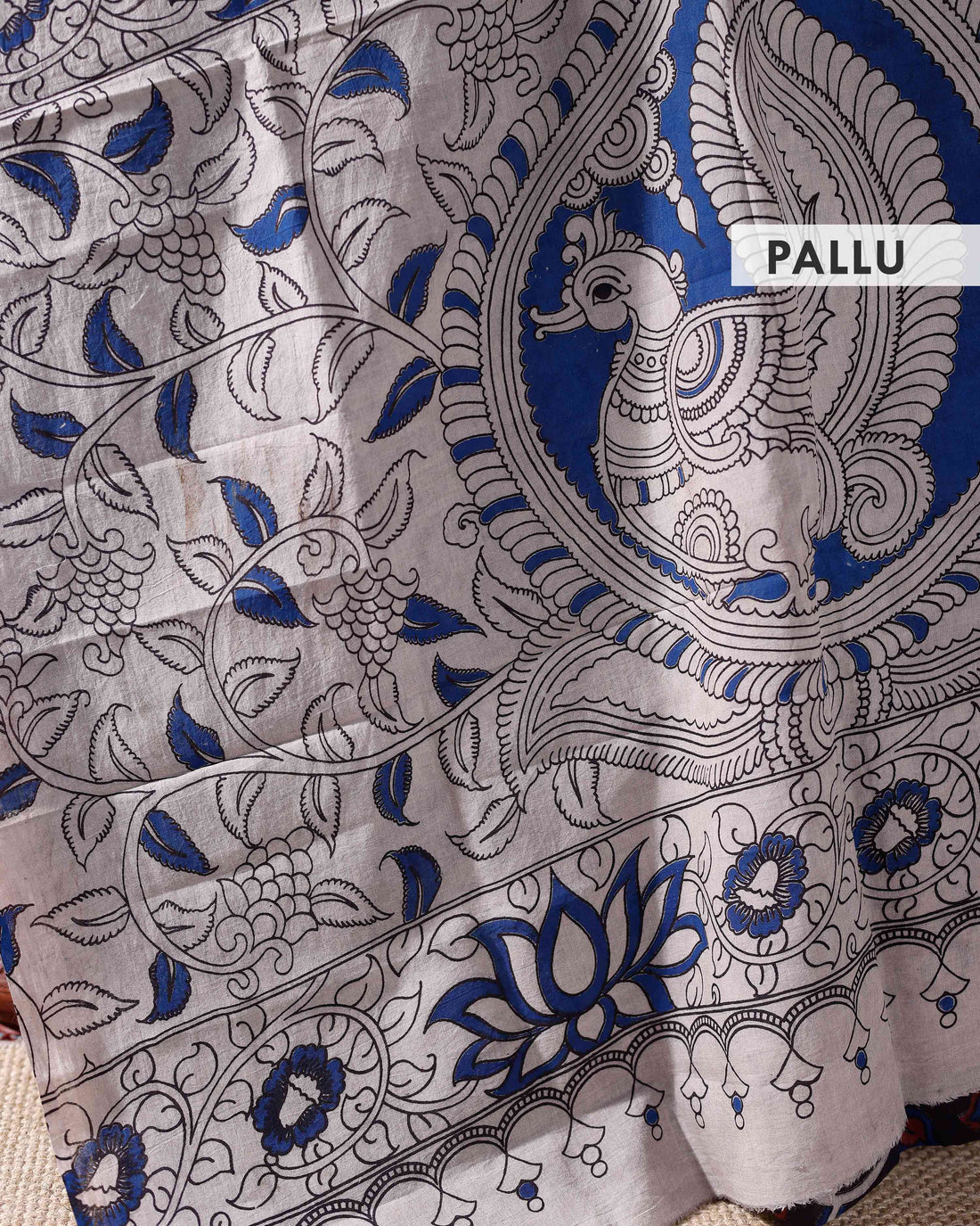 Exquisite Kalamkari Cotton Saree Traditional Floral and Motifs with Intricate Border Design - Brown