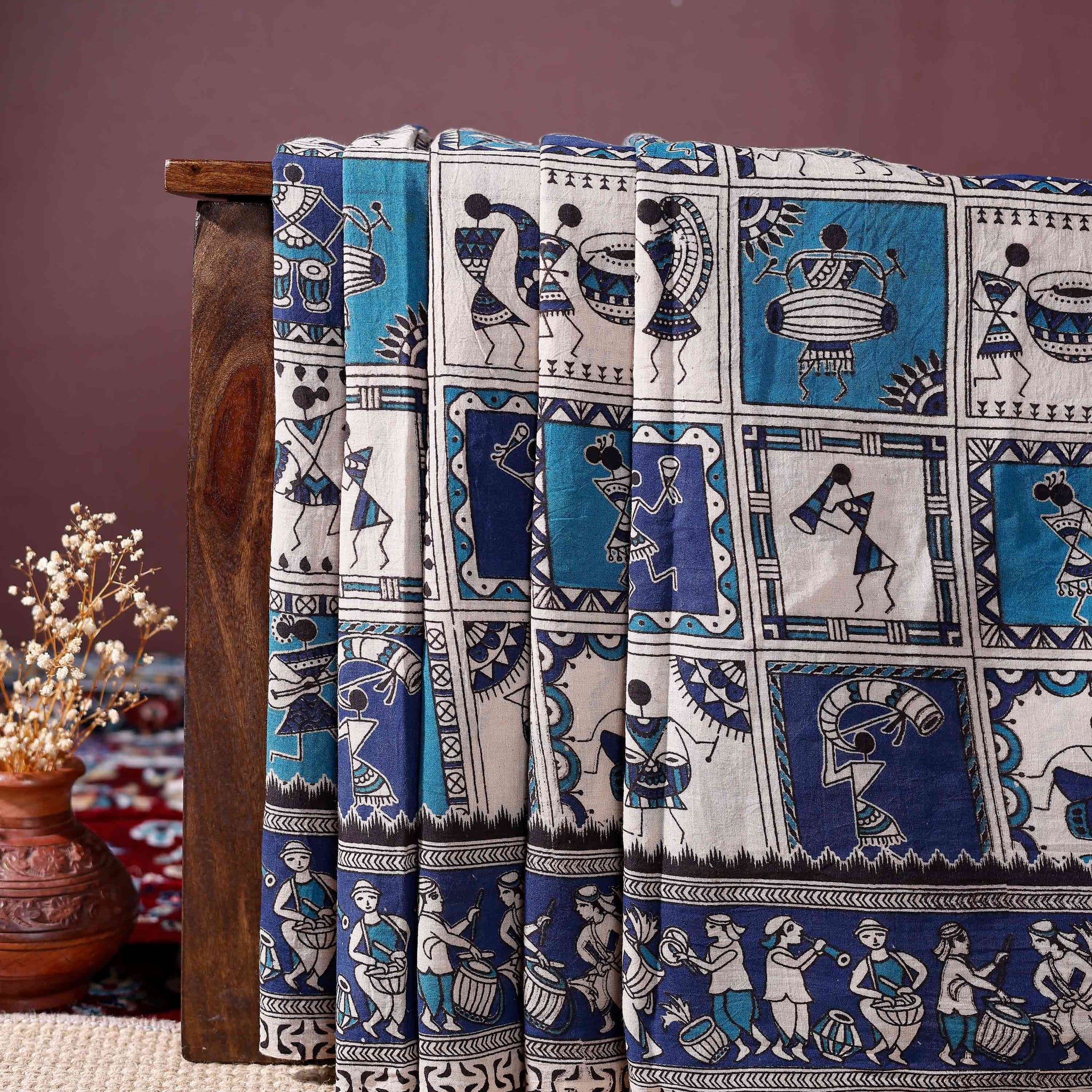 Handloom Kalamkari Cotton Saree Traditional Motifs and Folk Art Design - Off White