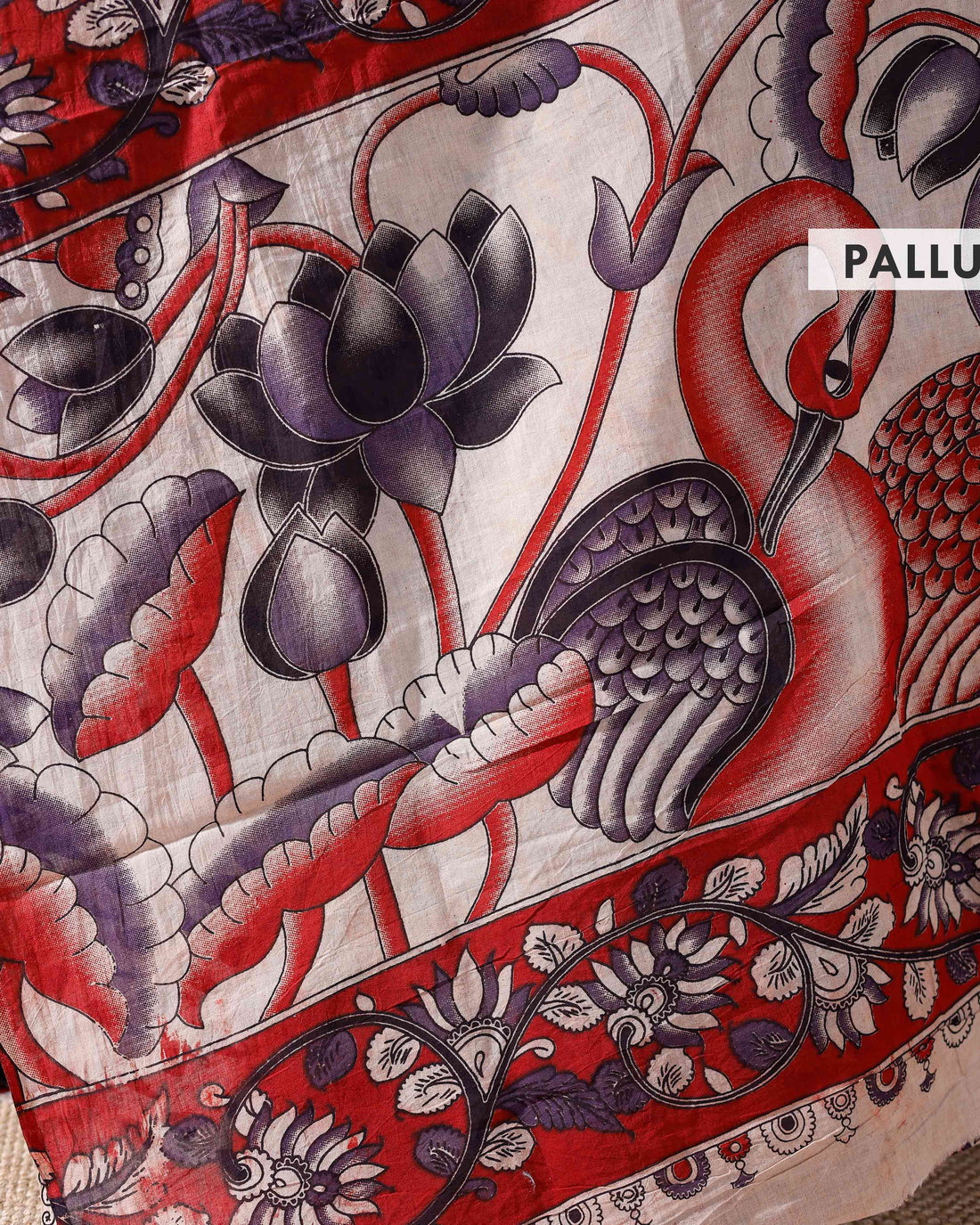 Handloom Kalamkari Cotton Saree with Traditional Floral and Paisley Motifs - Purple