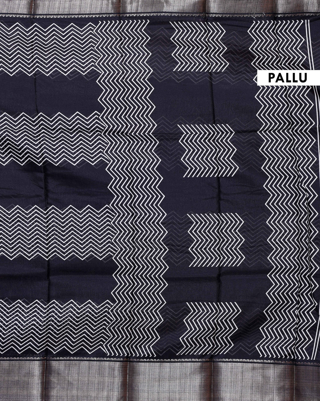 Elegant Dola Saree with Intricate Woven Zigzag Pattern and Contrasting Border Detail - Black