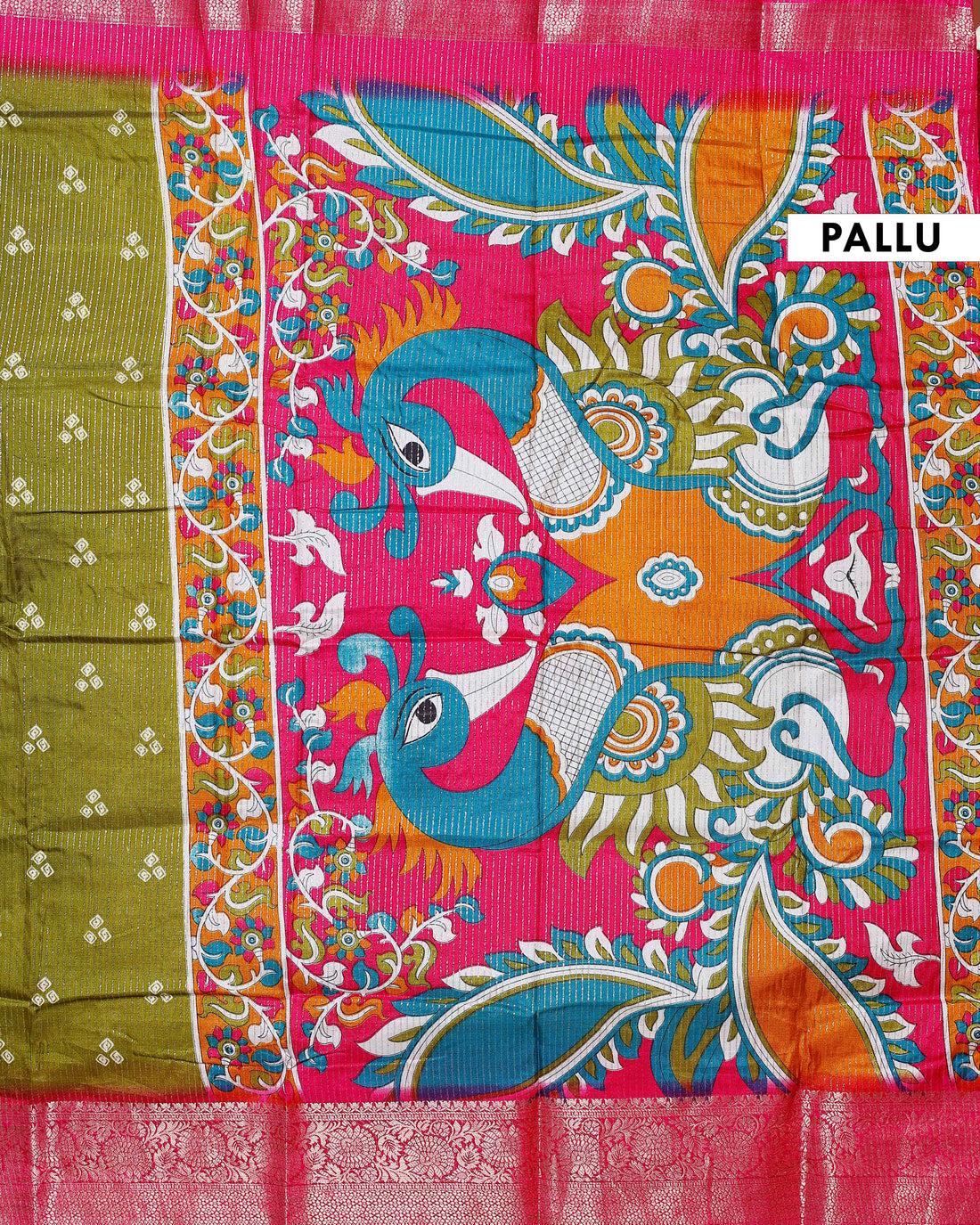Elegant Dola Silk Saree with Traditional Peacock and Floral Motifs Border - Green