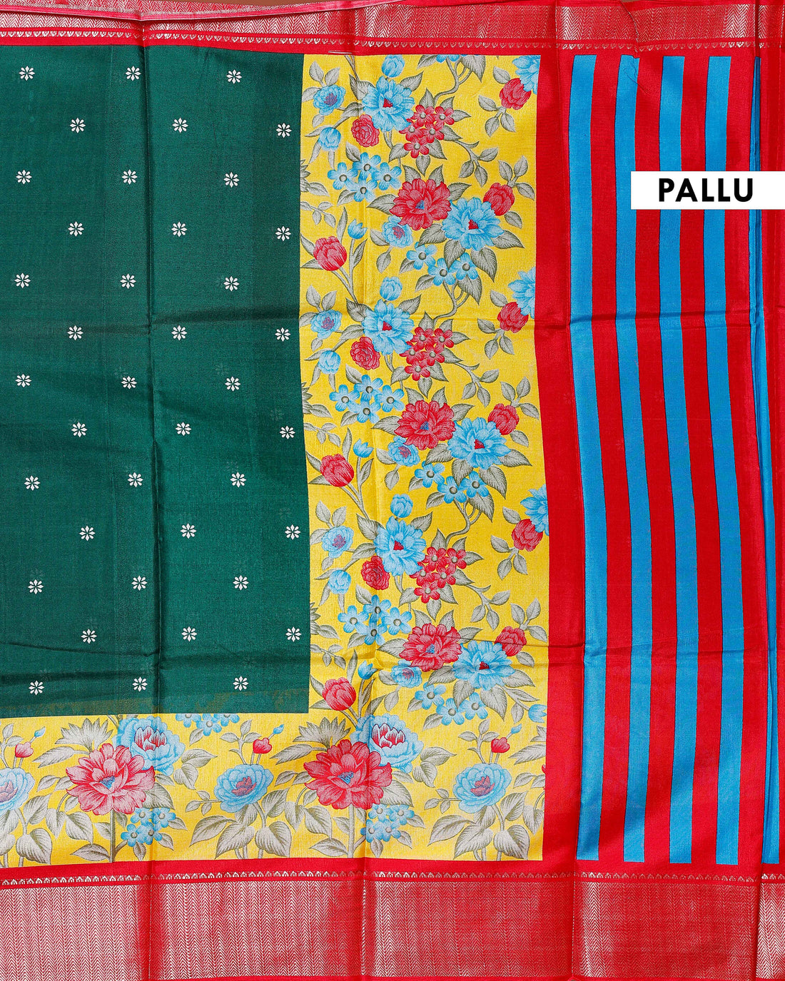 Elegant Dola Silk Saree with Floral Printed Border and Embellished Pallu - Green