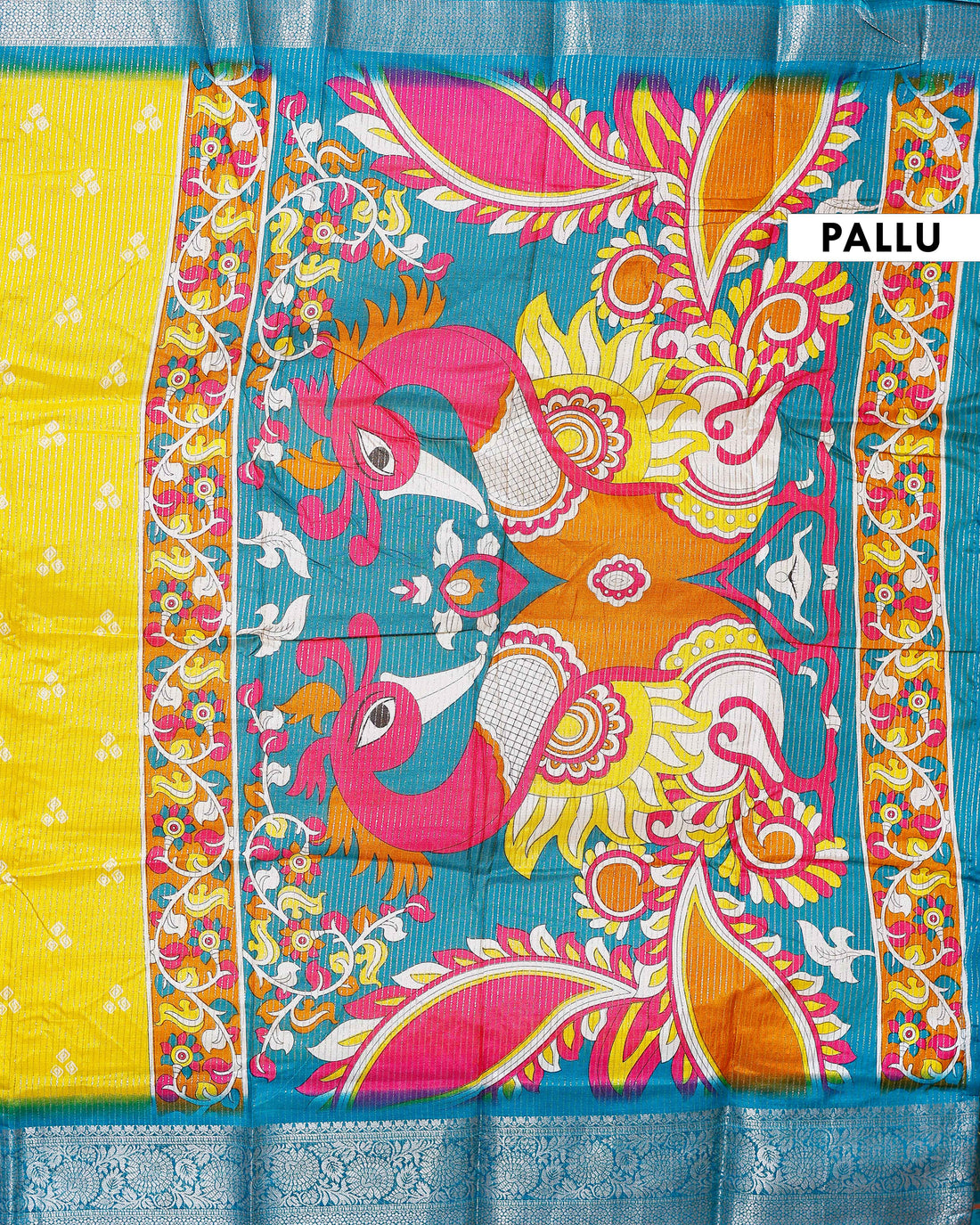 Elegant Dola Silk Saree with Traditional Peacock and Floral Motifs Border - Yellow