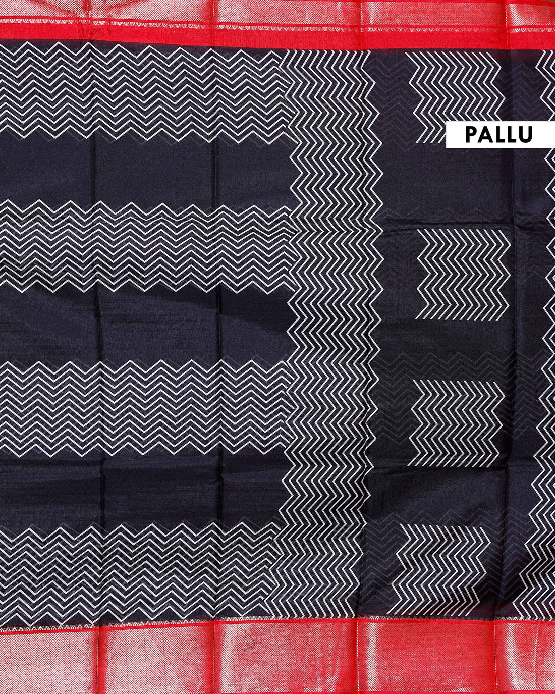 Elegant Dola Silk Saree with Intricate Zigzag Weave and Contrasting Border - Black