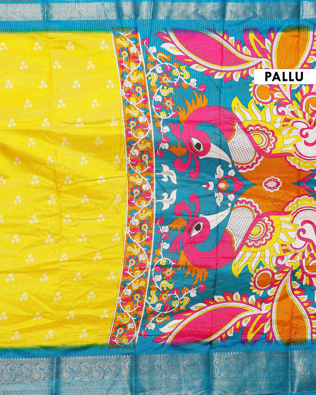 Elegant Dola Silk Saree with Traditional Peacock and Floral Motifs Border - Yellow