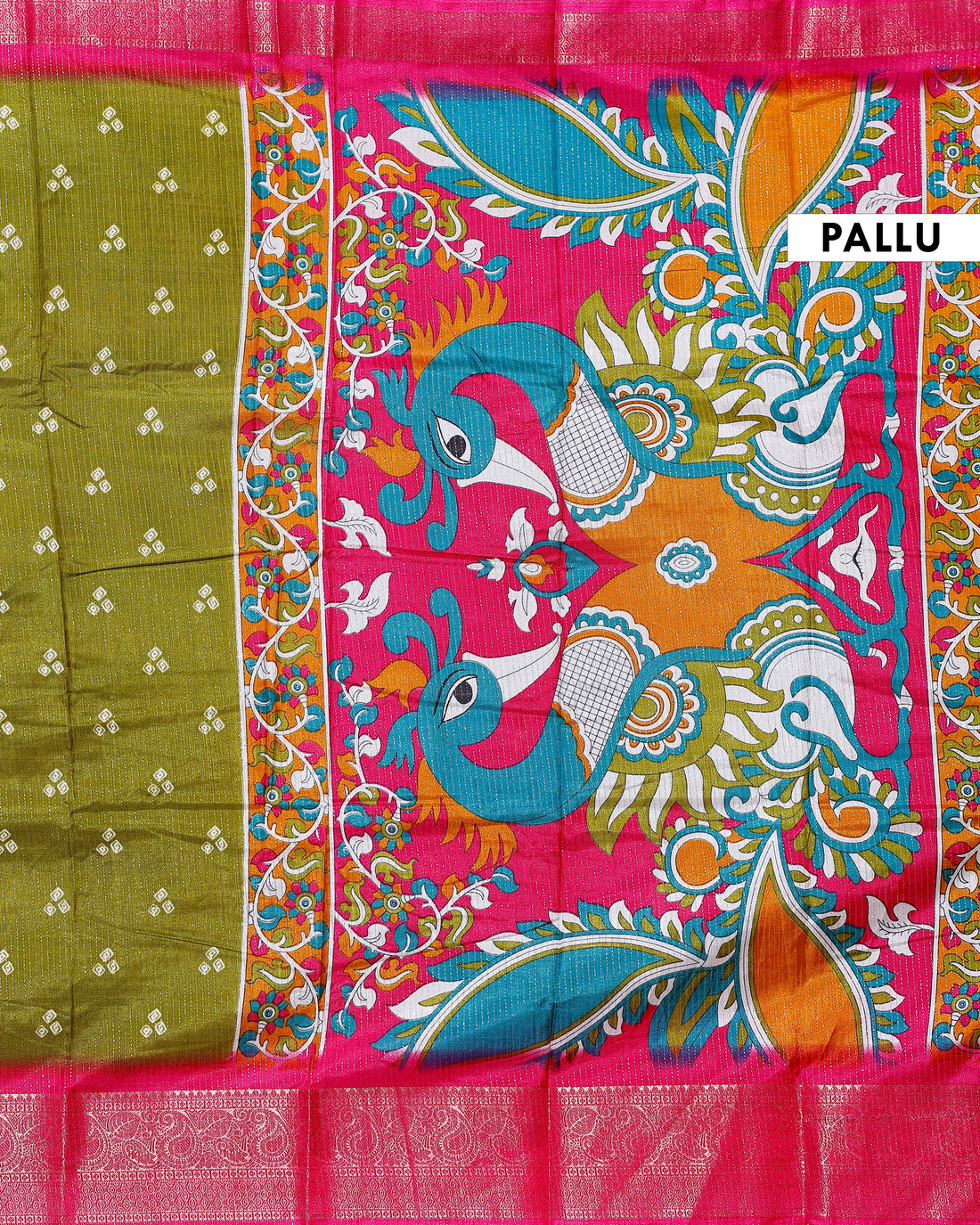 Elegant Dola Silk Saree with Traditional Peacock and Floral Motifs Border - Green
