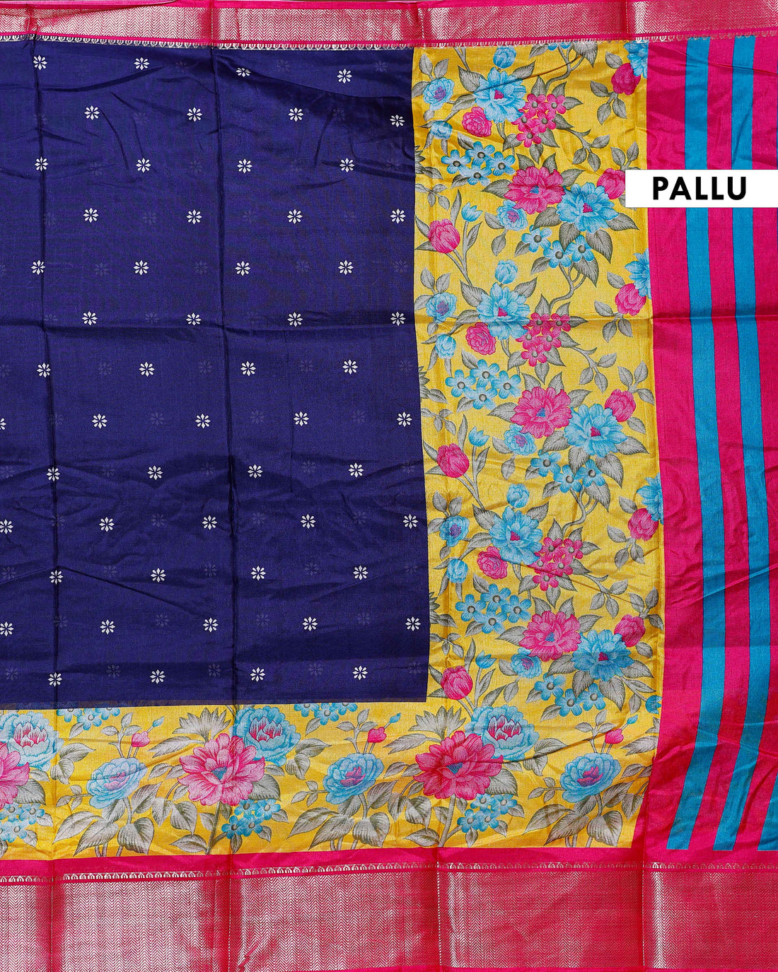 Elegant Dola Silk Saree with Floral Printed Border and Intricate Self-Patterned Body - Blue