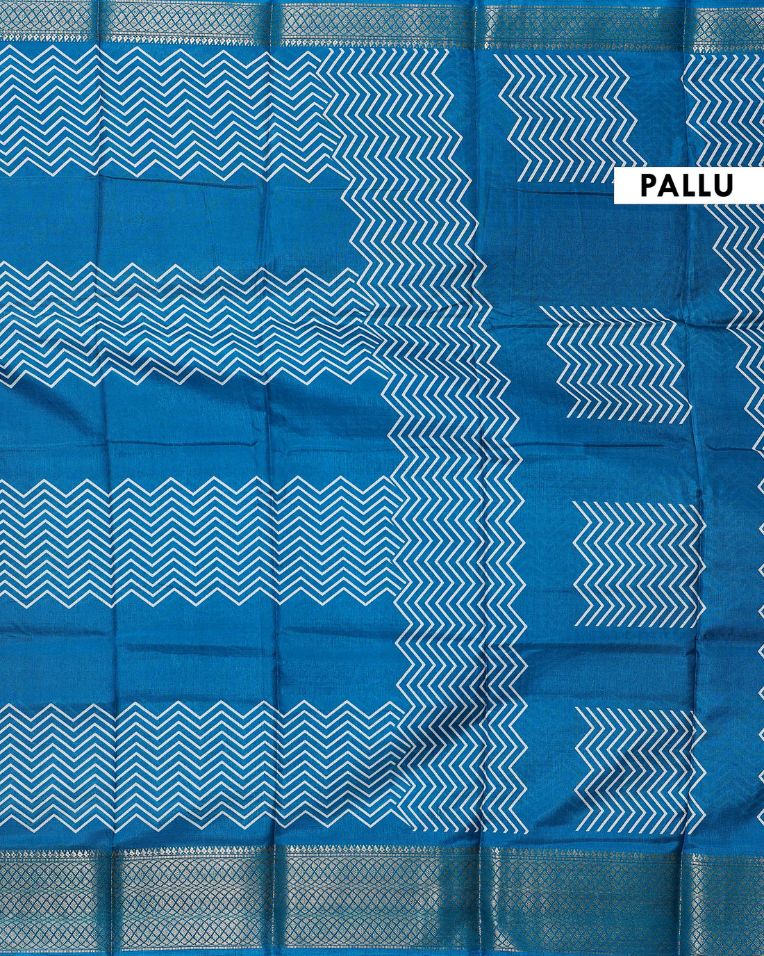 Elegant Dola Silk Saree with Intricate Zigzag Weave and Contrasting Border - Blue