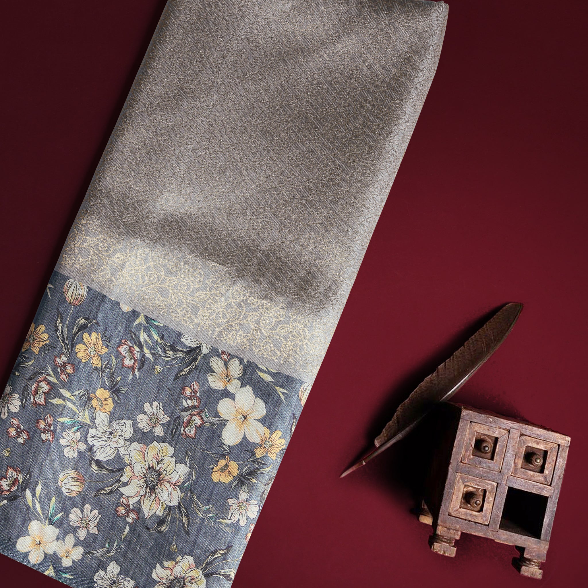 Grey Color Soft Silk Saree