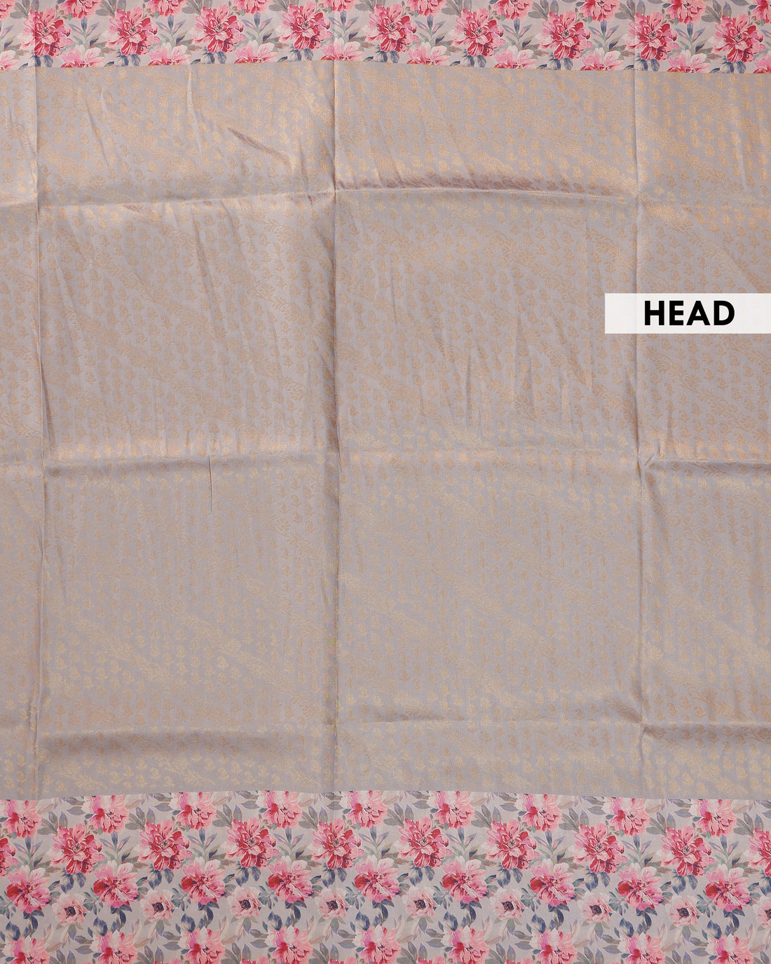 Solid Soft Silk Saree With Floral Printed Blouse - Beige